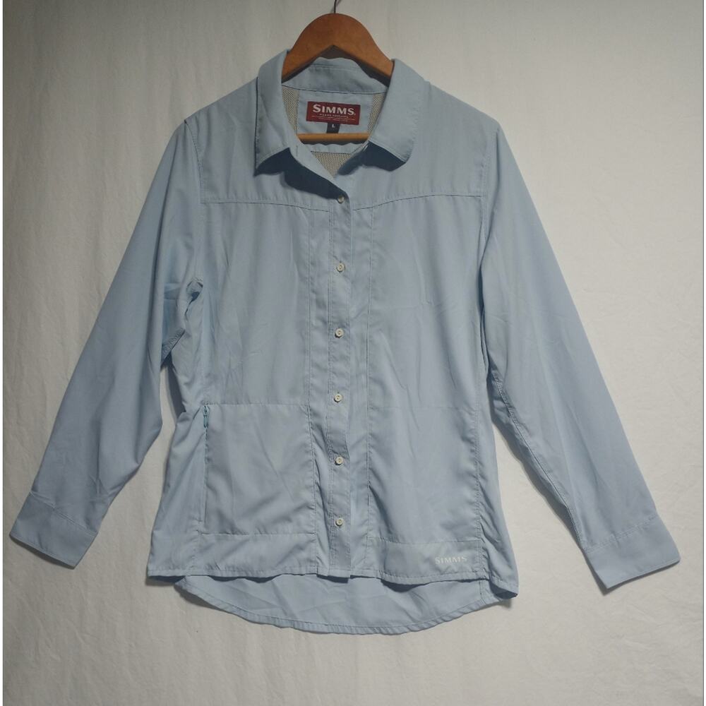 Simms Woman's Isle Button Up Long Sleeve Fishing Outdoor Shirt Blue Sizw Large